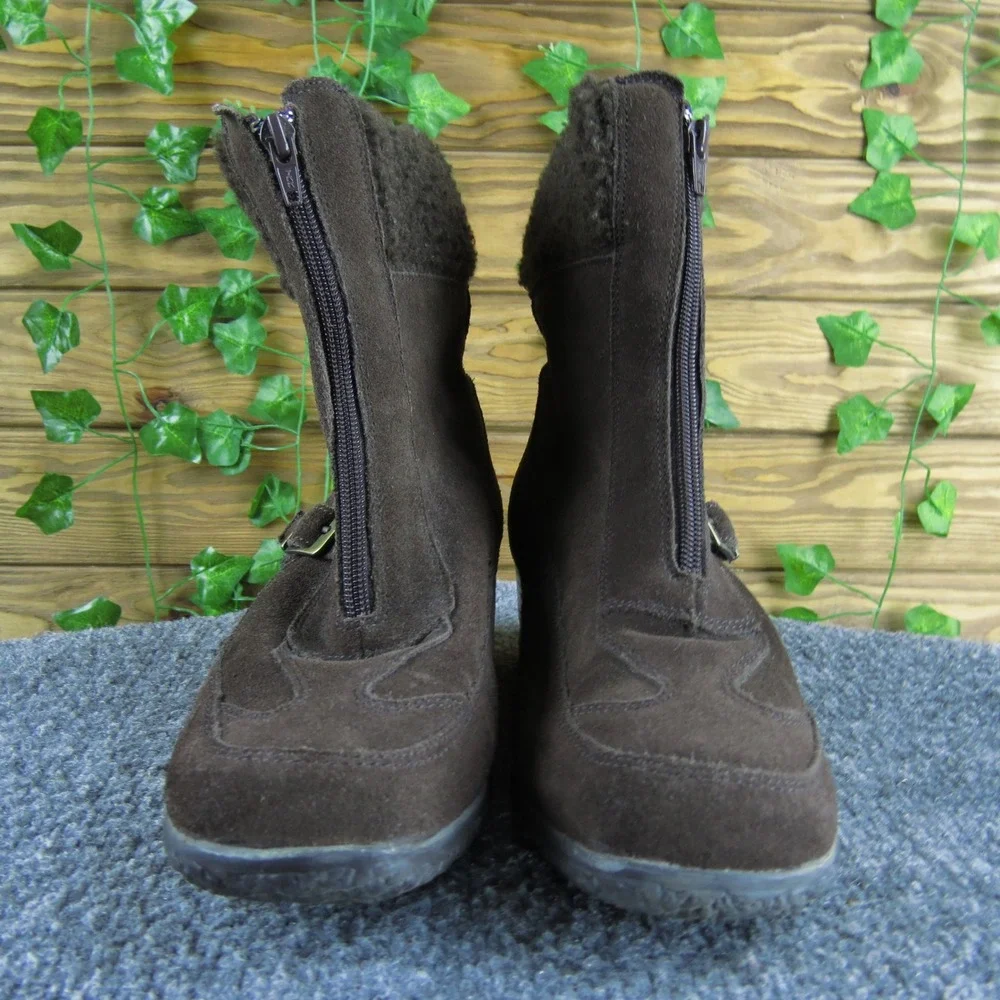 Sudini Women 8.5 Brown Suede Shearling Lined Wedge Boots‎ Zip Up Cozy Winter